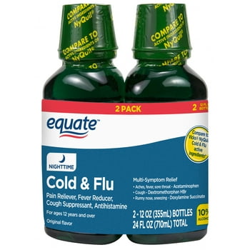 Equate Nighttime Cold and Flu Relief, Original Flavor, 24 fl oz, 2 Count