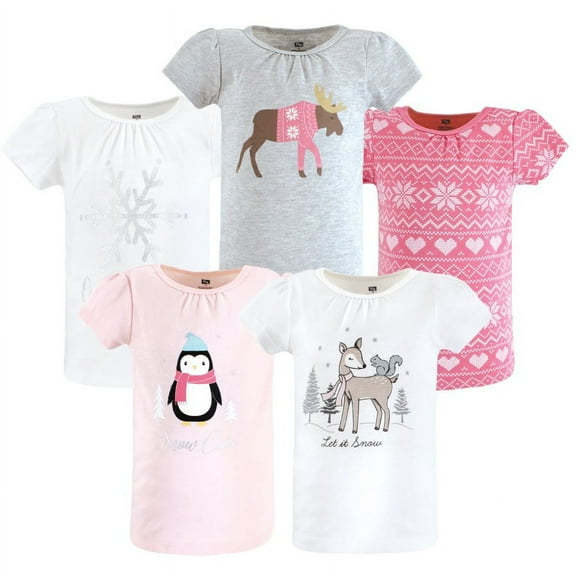 Hudson Baby Infant and Toddler Girl Short Sleeve T-Shirts, Girl Winter Animals, 6-12 Months