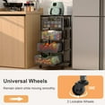 thumbnail image 3 of 4-Tier Fruit Vegetable Storage Cart - Kitchen Organizer and Storage Cart with Wheels, Wooden Top Metal Wire Fruit Vegetable Rack Stand with Drawers to Storage Cans Snacks for Kitchen(Patent Pending), 3 of 8