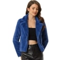thumbnail image 1 of Abrigo mullido Allegra K de piel sintética con solapa de muesca chaqueta recortada Otoño Invierno Azul Real M, 1 of 6