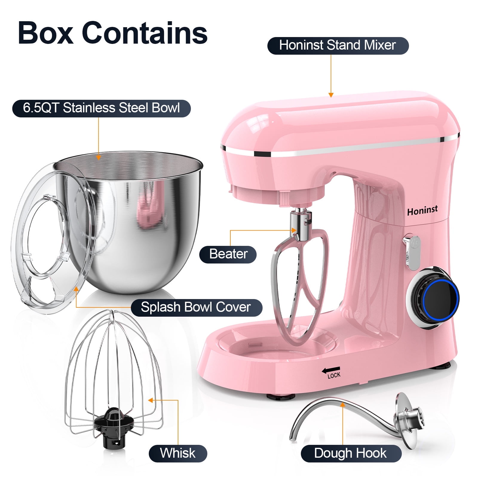 Honinst 6.5 QT Electric Stand Mixer, 10+P Speeds Lightweight Honinst 6.5 QT Electric Stand Mixer, 10+P Speeds Lightweight