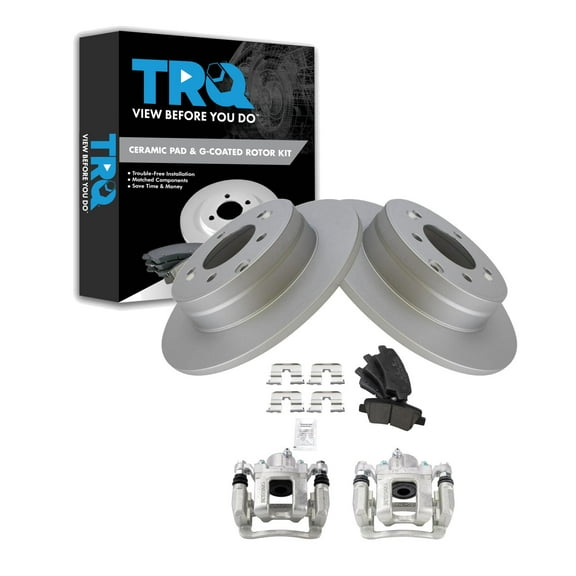 TRQ Rear Brake Pad & Rotor Kit Brake Caliper Brake Pads Brake Rotor Ceramic Premium G-Coated Fits Select 2015 Hyundai Sonata 2014-2015 Kia Optima