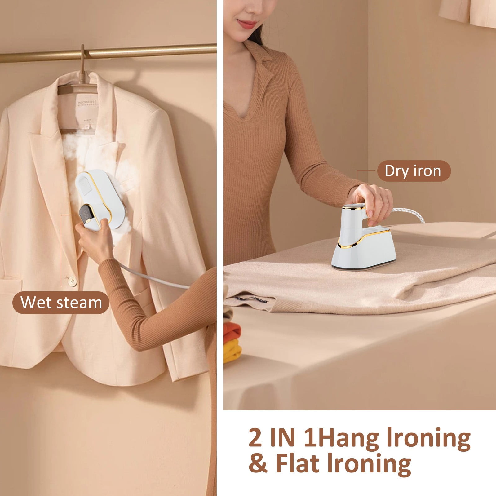 Gnmfd Digital Display Steam Handheld Iron 3 Speed Foldable Travel Steamer, Portable Wrinkle Remover Garment Iron for Clothes Home Dorm Apartment