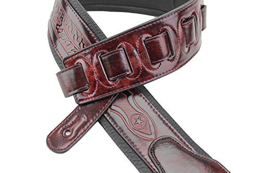 Walker & Williams GB-163 Oxford Brown Padded Guitar Strap with Oak Leaves & Texas Star