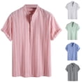 thumbnail image 5 of Hpapadks Men Shirt Casual Stripe Short Sleeve Stand Button Down Blouses Beach Loose Mens Dress Shirts White XXL, 5 of 7