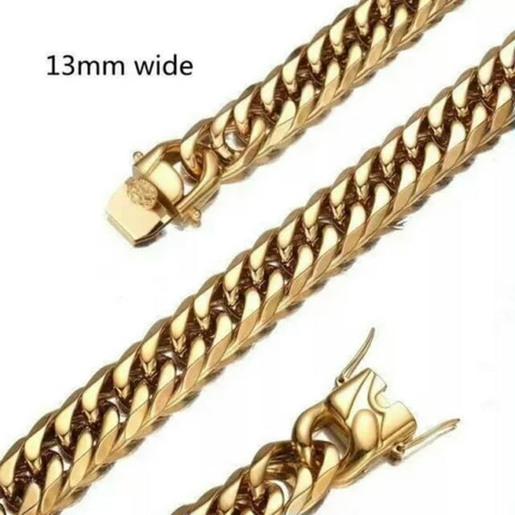 11mm~21mm Miami Double Cuban Link Chain 18K Gold Plated Titanium Steel Necklace