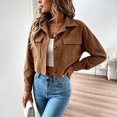 thumbnail image 5 of cocolona Cropped Jackets for Women Lapel Button Down Trendy Tops Casual Long Sleeve Fall Short Outerwear, 5 of 7