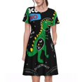 thumbnail image 1 of Balery Space Dino Cartoon Black Vestidos sueltos de manga corta para mujer, vestidos de verano 2025, vestidos casuales de corte A con vuelo., 1 of 6