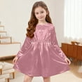 thumbnail image 5 of qolati Girls Metallic Dress Kids Fall Vintage Crewneck Long Sleeve Midi Dress Sparkly Pleated Christmas Party Dresses Pink 5 Years, 5 of 9