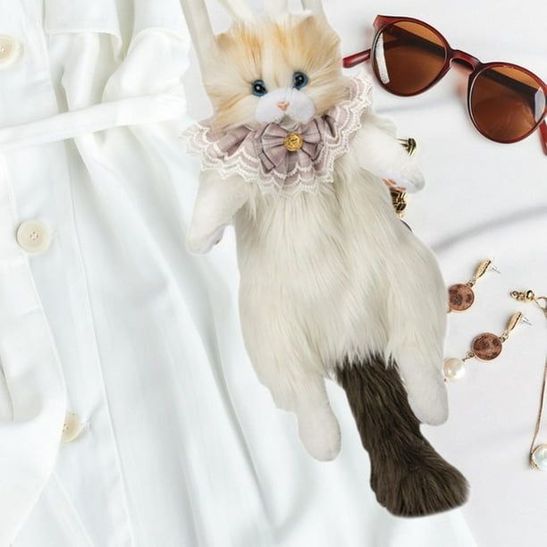 Linda mochila con forma de gato de peluche, mochila suave y adorable para niñas, adolescentes, regalo para niños Marrón