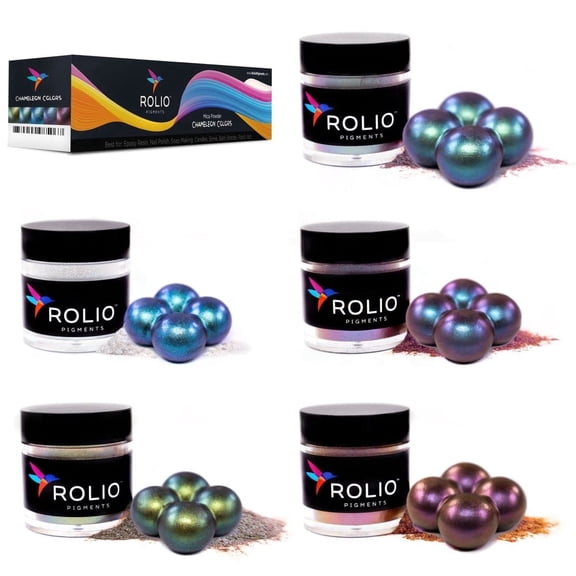 Rolio - Chameleon Mica Powder, Shift Powder Pigment for Epoxy Resin, Arts and Crafts, Jewelry, Tumbler, Painting, Nail Art - (5 Colors x 5g Jars)