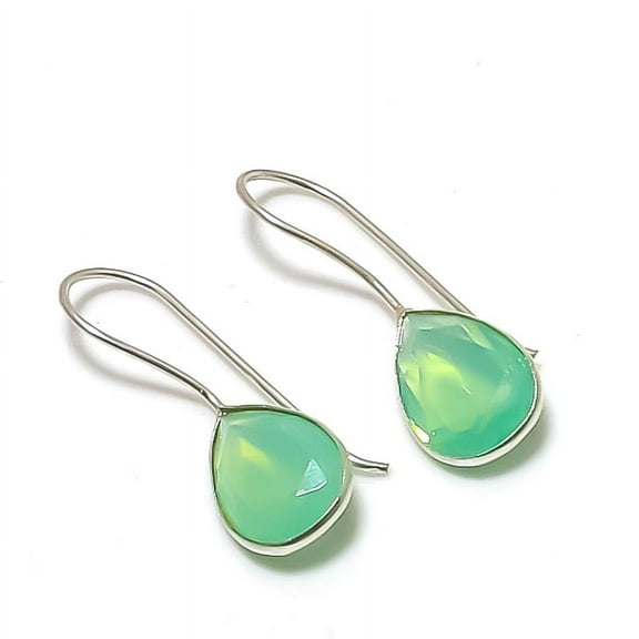 Green Milky Opal Pear Shape Gemstone Handmade Jewelry Earrings 1.20" MXE 5252