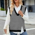 thumbnail image 5 of Olyvenn Sweater Vest for Women Split Hem Casual Striped V Neck Sleeveless Knitted Loose Pullover Sweaters Tops Black M, 5 of 8