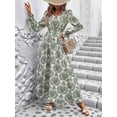 thumbnail image 4 of Robe Maxi à Imprimé Floral pour Femmes, Col en V, Manches Longues, Enveloppante, Décontractée, Automne, Plage, Verte, P, 4 of 9