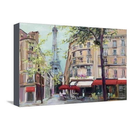 Springtime in Paris French Cafe City Painting Stretched Canvas Print Wall Art By Hageman (Best Cafes In Paris)
