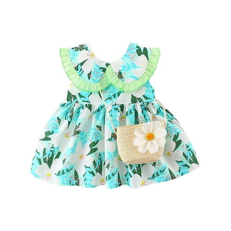

DNDKILG Baby Toddler Girls Sleeveless Ruffle Sundress Floral Dresses Summer Dress Light Blue 6M-24M 80