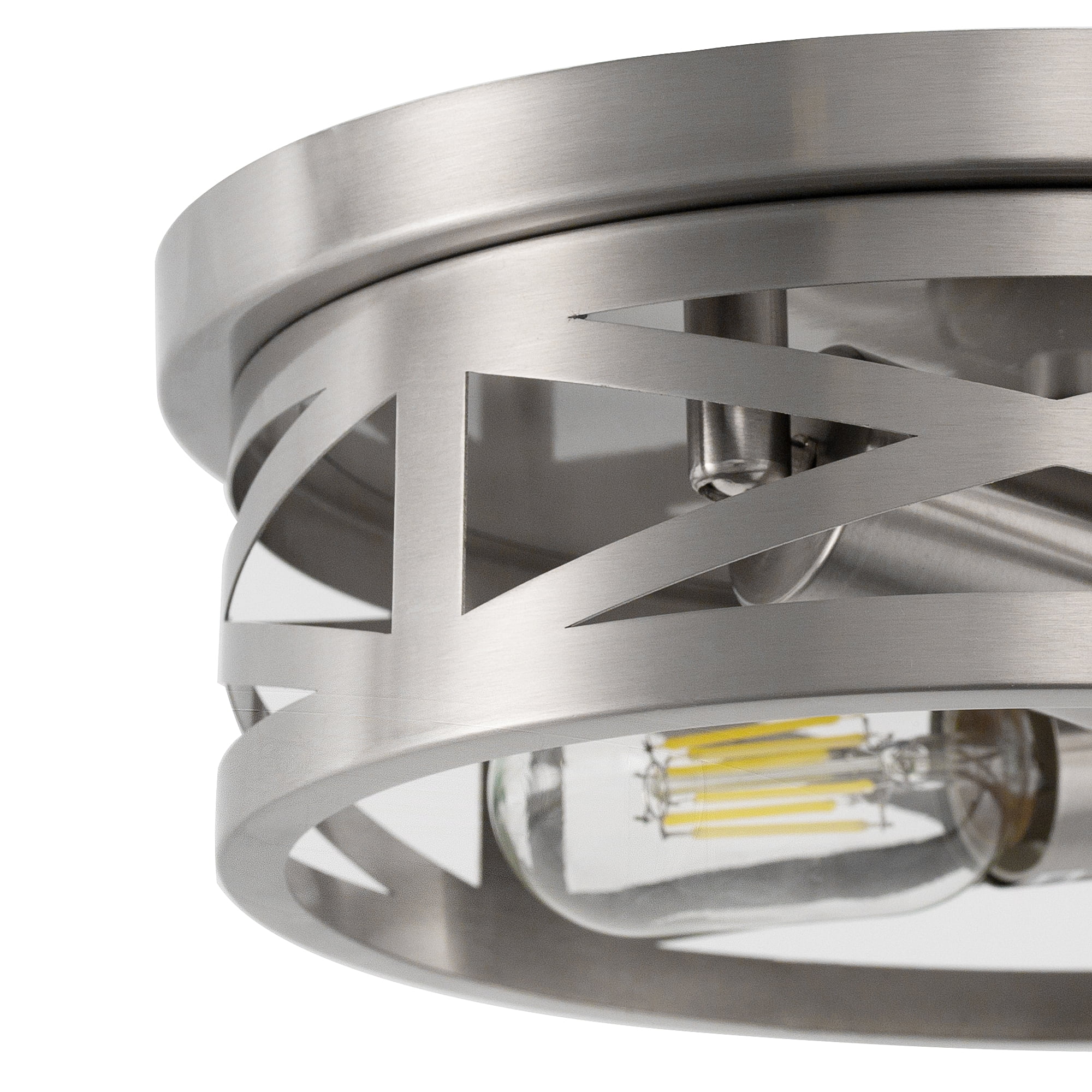 Briignite Modern Flush Mount Ceiling Light Fixtures – 2-Pack Brushed Nickel with Rustic Metal Cage, Ideal for Entryways and Kitchens