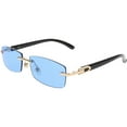 thumbnail image 6 of Slim Rimless Rectangular Metal & Wood Art Aviator Sunglasses, 6 of 10