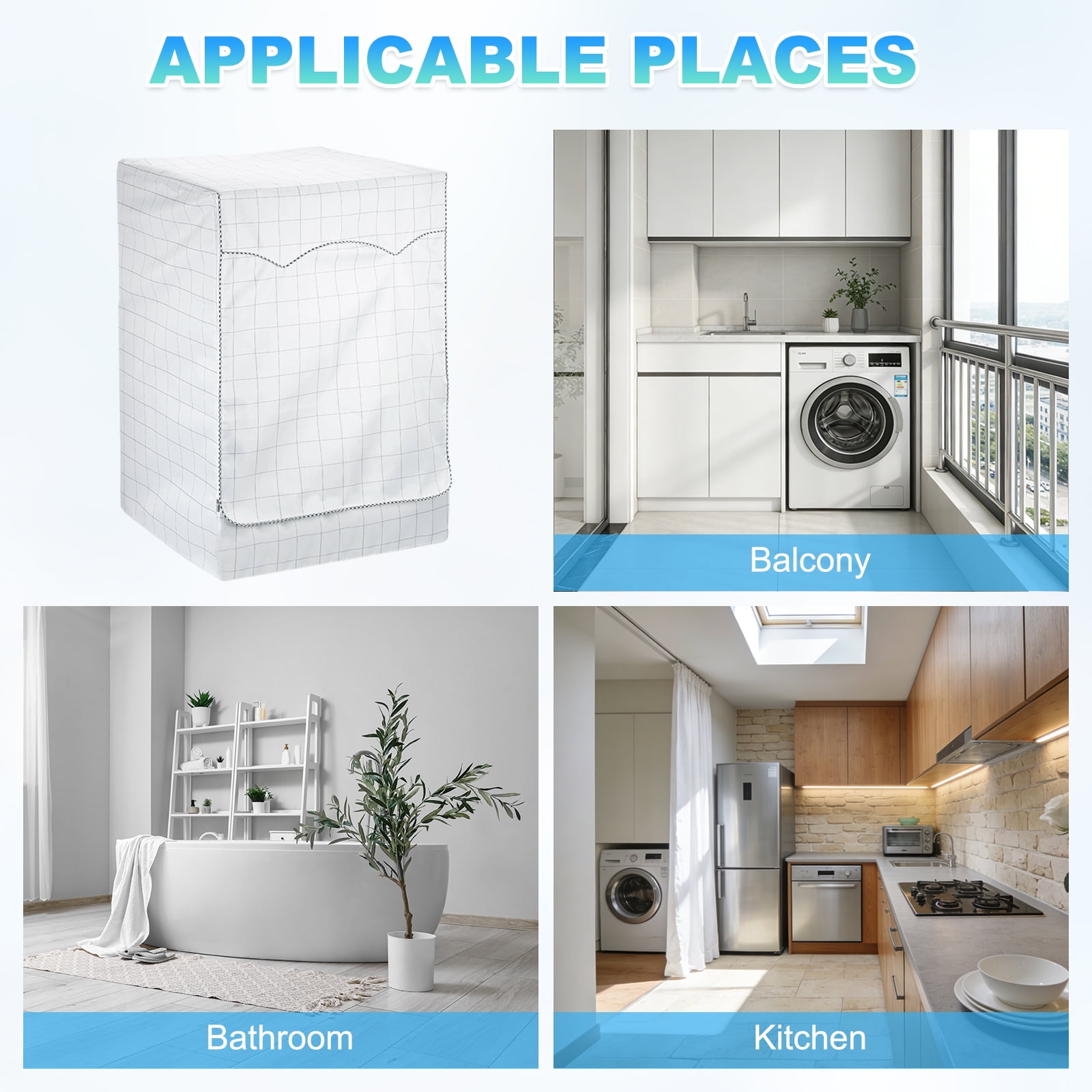 Uxcell 2 Pcs Washer and Dryer Covers 24"x26"x33"- Waterproof, Dustproof, Sun-Proof Front-loading 3 Side Washing Machine Cover with Zipper for Laundry Room Balcony, White