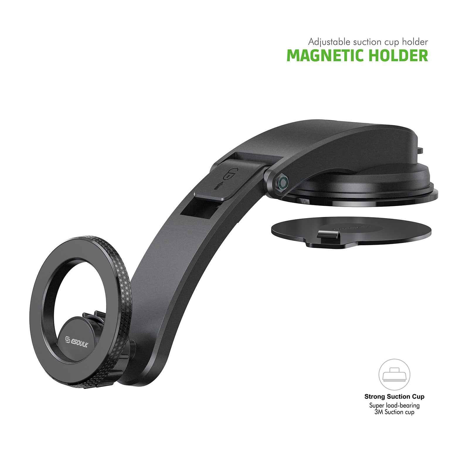 MagSafe Compatible Suction Cup Magnetic Car Dashboard Phone Mount - Black