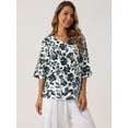thumbnail image 3 of DARING DIVA Women's 3/4 Sleeve V Neck Boho Floral Button Decor Blouses M Black, 3 of 7