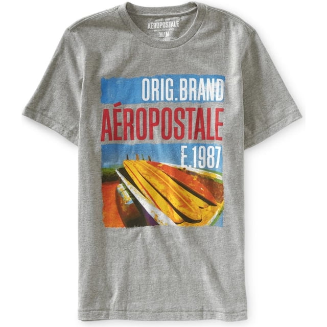 Aeropostale Hombre Orig. Camiseta gráfica Brand, gris, pequeña Aeropostale Camiseta gráfica