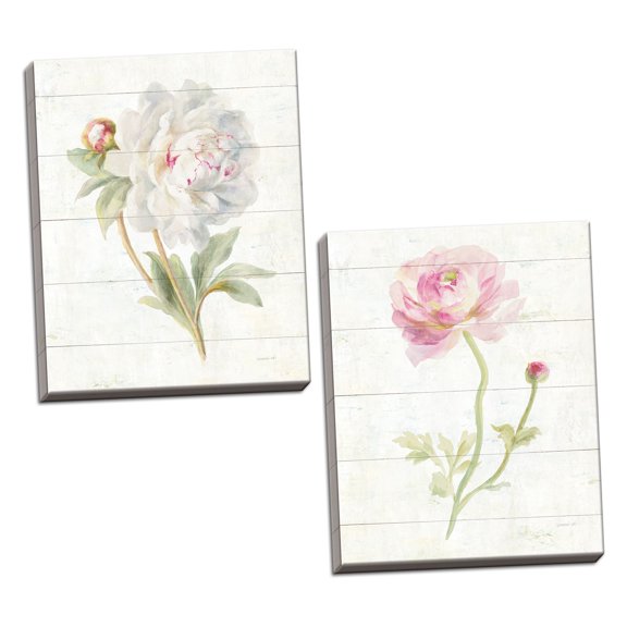 Gango Home Decor Shabby-Chic June Blooms I & II by Danhui Nai (Ready to Hang); Two 11x14in Hand-Stretched Canvases