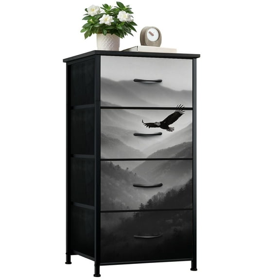 Dresser for Bedroom with 4 Storage Drawers Eagle Shadow Misty Ridges Dressers Chest of Drawers Steel Framed Fabric Closet Organizers for Entryway