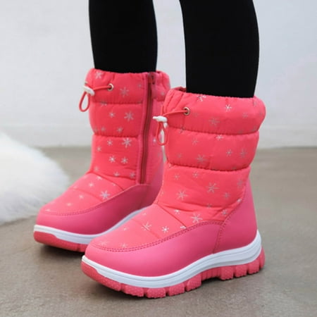 

Cathalem Winter Boot for Girl Fashion Winter Children Snow Boots For Boys And Girls Thick Soles Non Chestnut Boots for Toddler Hot Pink 6 Years