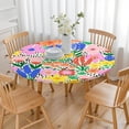 thumbnail image 3 of Pioneer Flower Floral Print Pattern Round Fitted Tablecloth with Elastic Edge,Dining Table Cover Waterproof,Outdoor Round Tablecloth for Camping,Dining,Indoor and Outdoor, 3 of 7