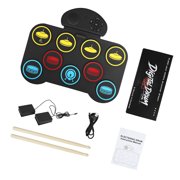 Portable Electronic Drums With 9 Playing Zones, Integrated Sound Unit, Foot Pedals, Type-C Power, Foldable Pad for Home Music Practice