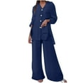 thumbnail image 2 of AOOCHASLIY Women Suits Women's Solid Cotton Linen Long Sleeved Shirt Lapel Set, 2 of 5