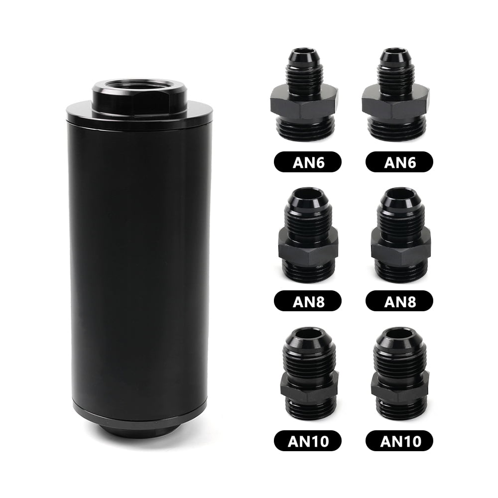 Red & Black - Inline Fuel Filter, High Flow Turbo, AN6, AN8, AN10 Fittings Adapter, FRG019, 50mm, 100 Micron, 152