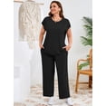 thumbnail image 2 of SHOWMALL Women's Plus Size Travel Outfits 2 Piece Matching Sets Short Sleeve Top & Wide Leg Pants Soft Lounge Wear - Black 4X, 2 of 11