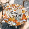 thumbnail image 2 of Orange Pumpkin Gnomes Fall Round Tablecloth, Fitted Table Cover with Elastic for 36"-44" Round Tables, Branches Leaves Thanksgiving Rustic Table Cloth Outdoor Dinning Party Waterproof Tablecloths, 2 of 7