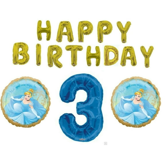 Cinderella 3rd Happy Birthday Letters Party Balloons Decoration Supplies