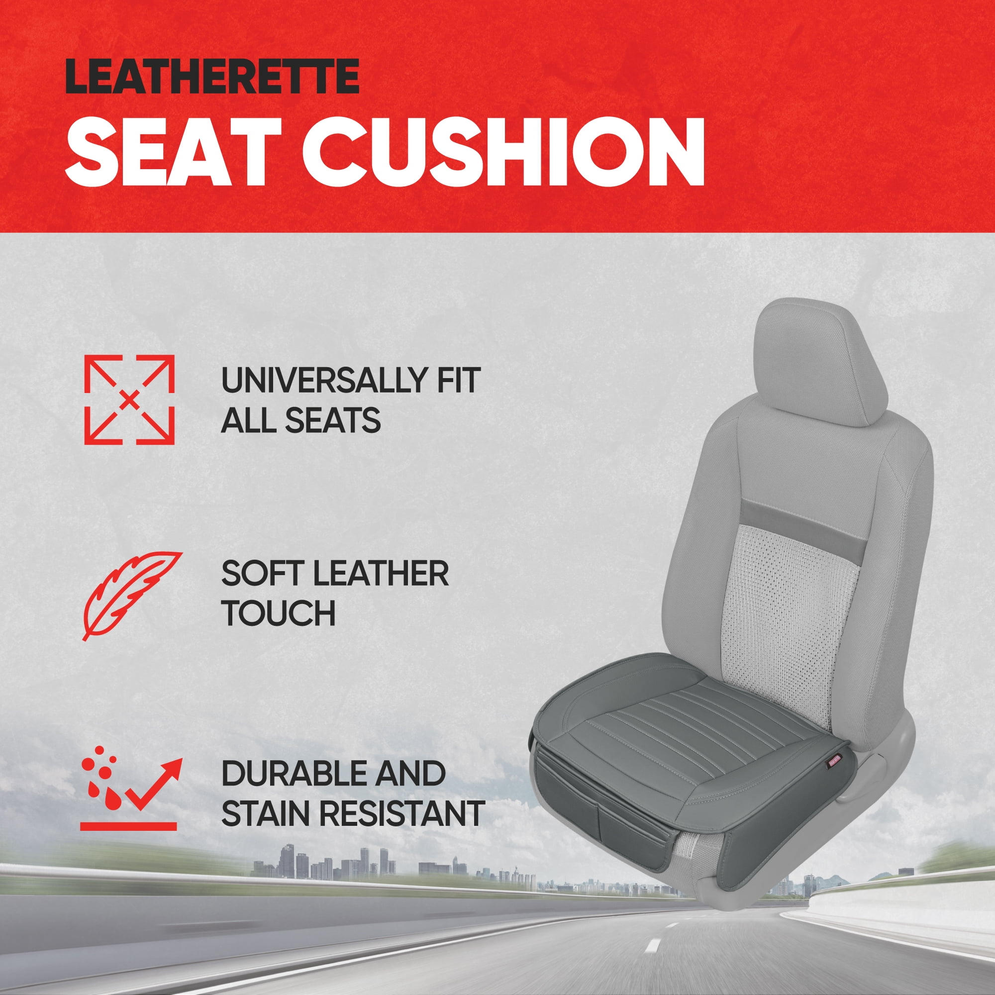 Motor Trend Faux Leather Front Seat Cover for Cars - (1) Gray Front Car Seat Covers for SUV & Truck with Storage Pockets - Automotive Car Seats Cover Protector - For Bottom Cushion Coverage Only