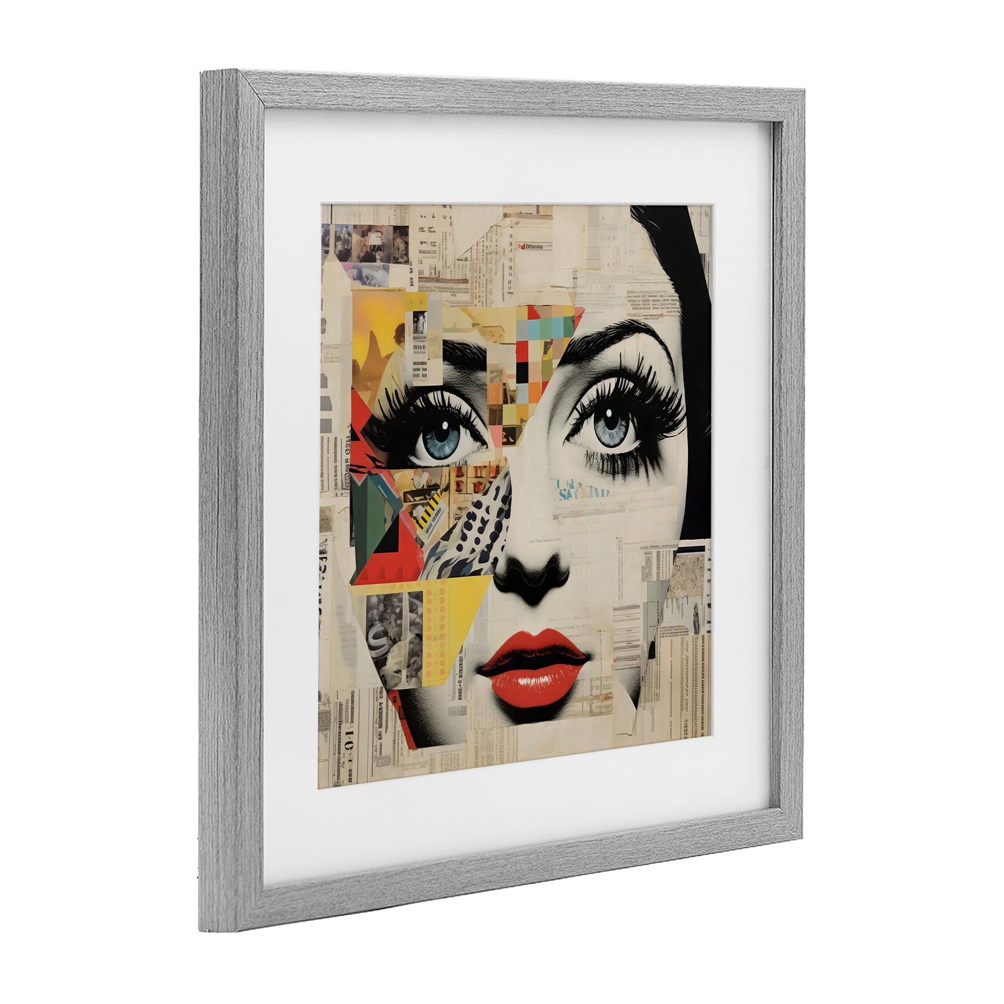 Stupell Industries Fashion Collage Pop Portrait Gray Framed Print Under Glass, design by Creative Studio