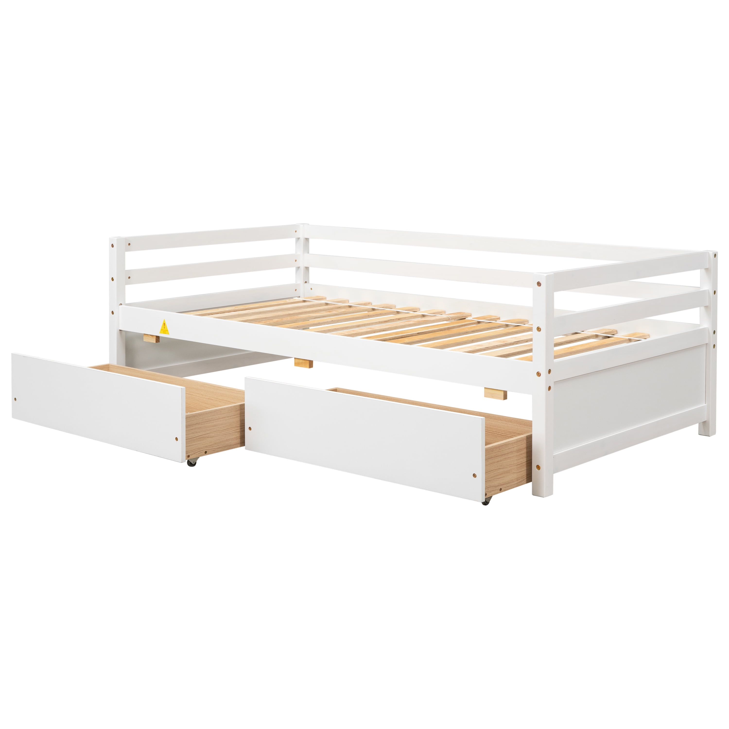 Euroco Pine Wood Storage Daybed with Two Drawers, Twin for Living Room, White