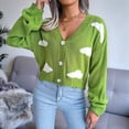 thumbnail image 4 of Cárdigan de Punto Informal y Elegante con Estampado de Nubes para Mujer, con Botones Delanteros, Larga y Cuello en V. Verde S, 4 of 10