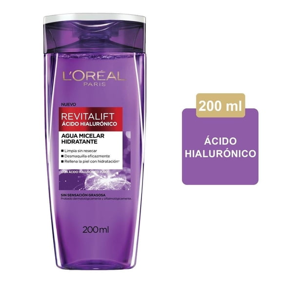 Agua micelar L'Oréal Revitalift hidratante ácido hialurónico 200 ml
