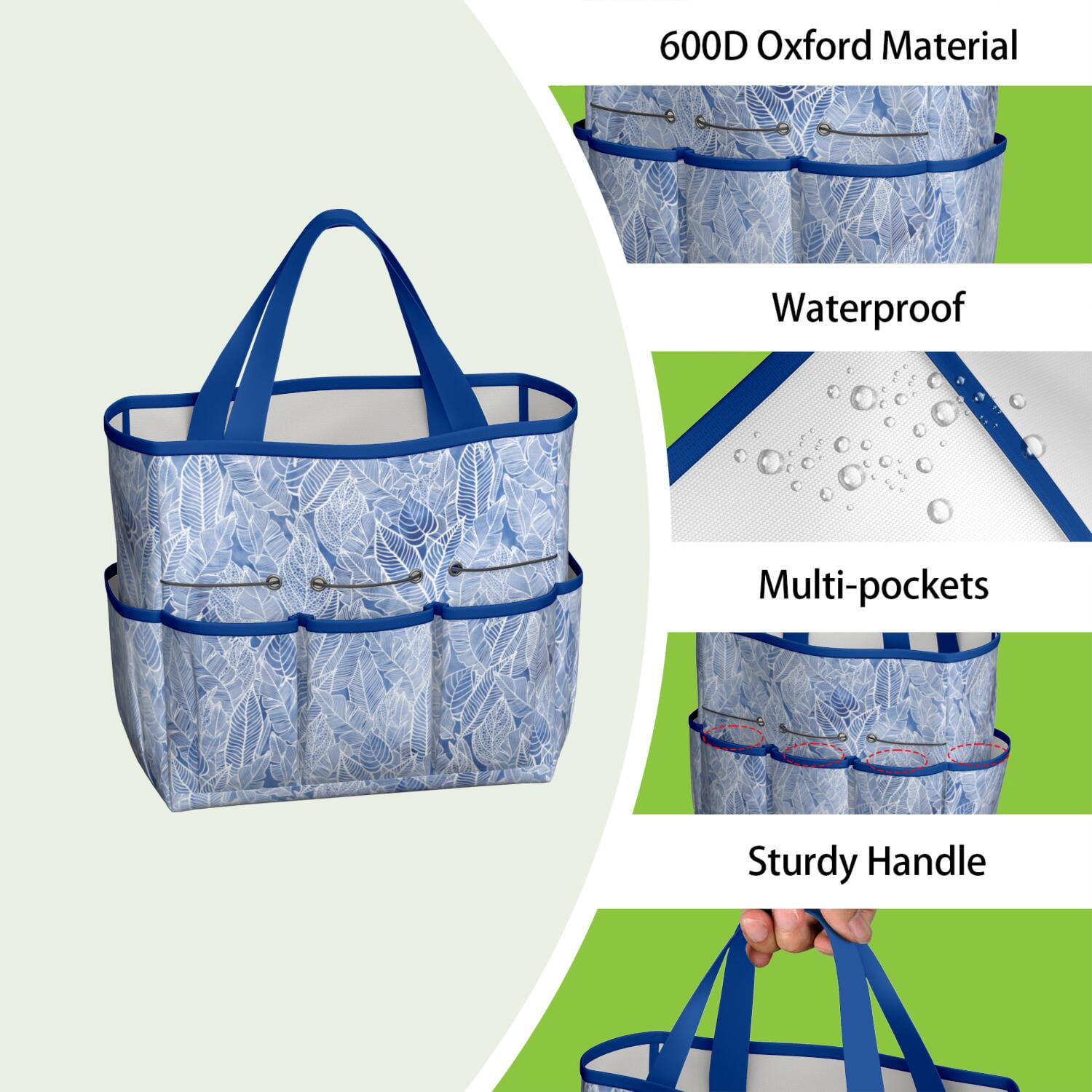 Bright Flowers Garden Tools Bag, Water-proof Oxford Garden Tote Home Organizer Gardening Tool Bag Kit Holder with 8 Pockets for Indoor and Outdoor Gardening(Tools Not Included)
