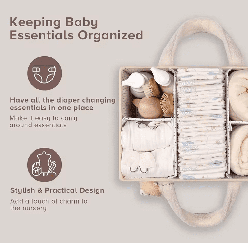 Cozy Plush Organizer with Bear Diaper Stackers & Caddies Newborn Baby Items Diaper Bags Organizer Cream