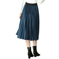thumbnail image 4 of Allegra K Women's High Elastic Waist Swing Flare Hem Velvet Pleated Skirt, 4 of 7