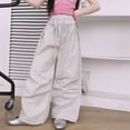 thumbnail image 2 of KAUOD Girls Lace High Waist Parachute Pants Baggy Wide Leg Thin Casual Cargo Trousers with Pockets Teen Kids Drawstring Pants, 2 of 9