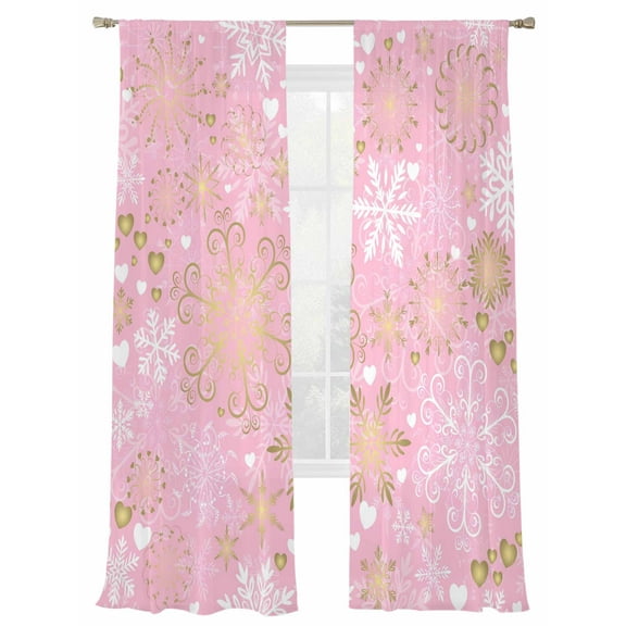 Christmas Snowflake Sheer Curtains 84 inches Long, Pink Gold Retro Gradient Texture Light Filtering Sheer Window Curtains Rod Pocket Voile Drapes for Bedroom Living Room, 2 Panels 52"W x 84"L