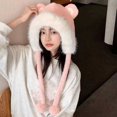 thumbnail image 3 of vnanda Women Winter Fuzzy Plush Earflap Hat Cute Cartoon Bear Ears Pompom Chin Strap Windproof Thermal Beanies, 3 of 10