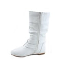 thumbnail image 2 of Sonny 54k Youth's Girls' Kid's Causal Round Toe Buckles Flat Heel Zip Mid Calf Riding School Boots Shoes ( White, 11), 2 of 2