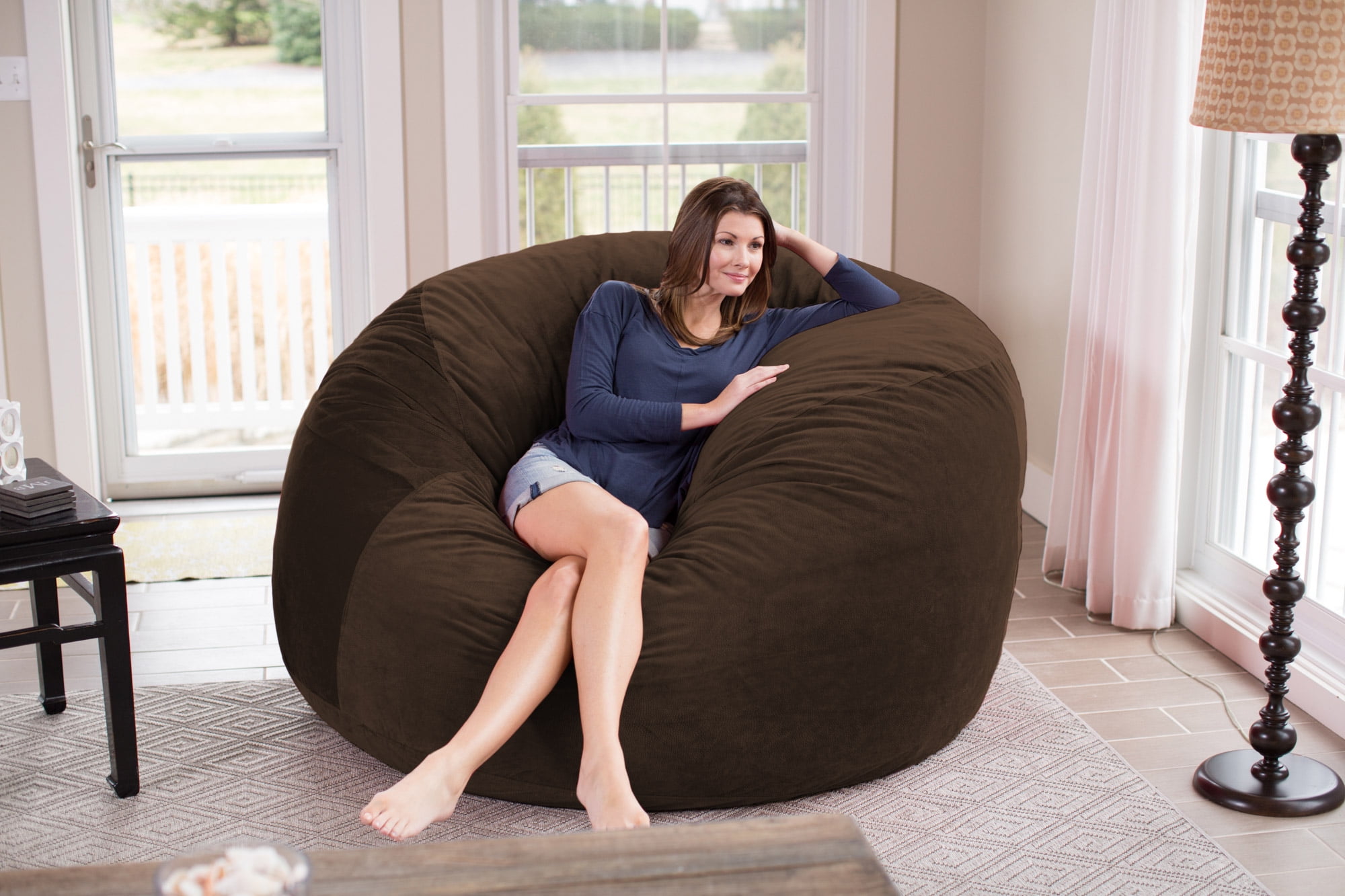 Chill Sack Bean Bag Chair, Memory Foam with Microsuede Cover, Kids, Adults, 6 ft, Brown Pebble