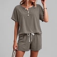 thumbnail image 2 of YDFCWXW Two Piece Outfits for Women Lounge Sets Button Down Top and Shorts Set Sweatsuits with Pockets (Khaki, S), 2 of 5